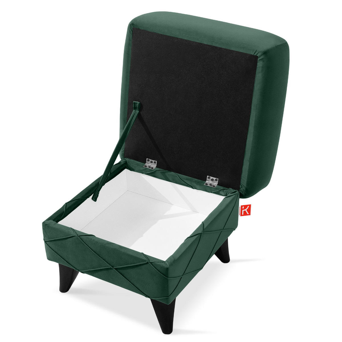 HOCKER GUSTAVO III Fußstütze, Velours, Dunkelgrün - Dunkelgrün, Holz/Holzwerkstoff (53/49/53cm) - KONSIMO®