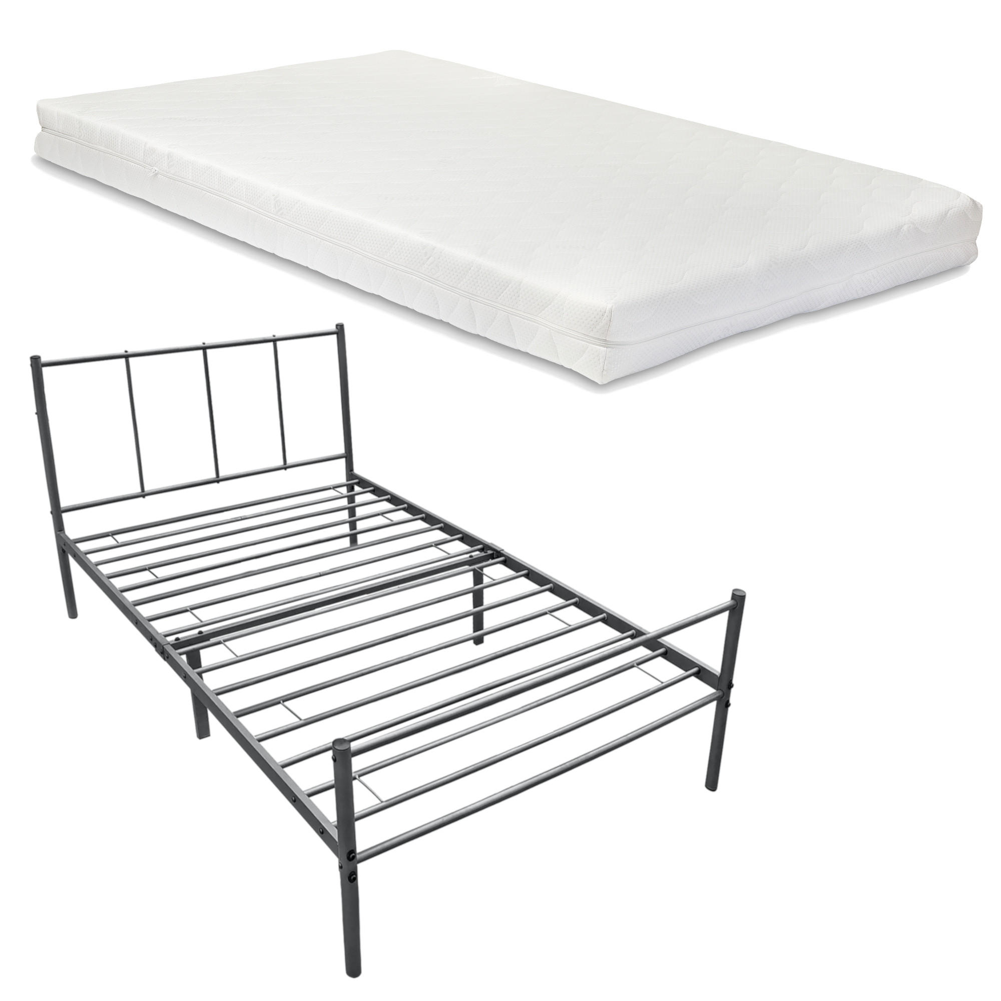 METALLBETT Laos mit Matratze - Dunkelgrau, Textil/Metall (90/200cm) - [en.casa]