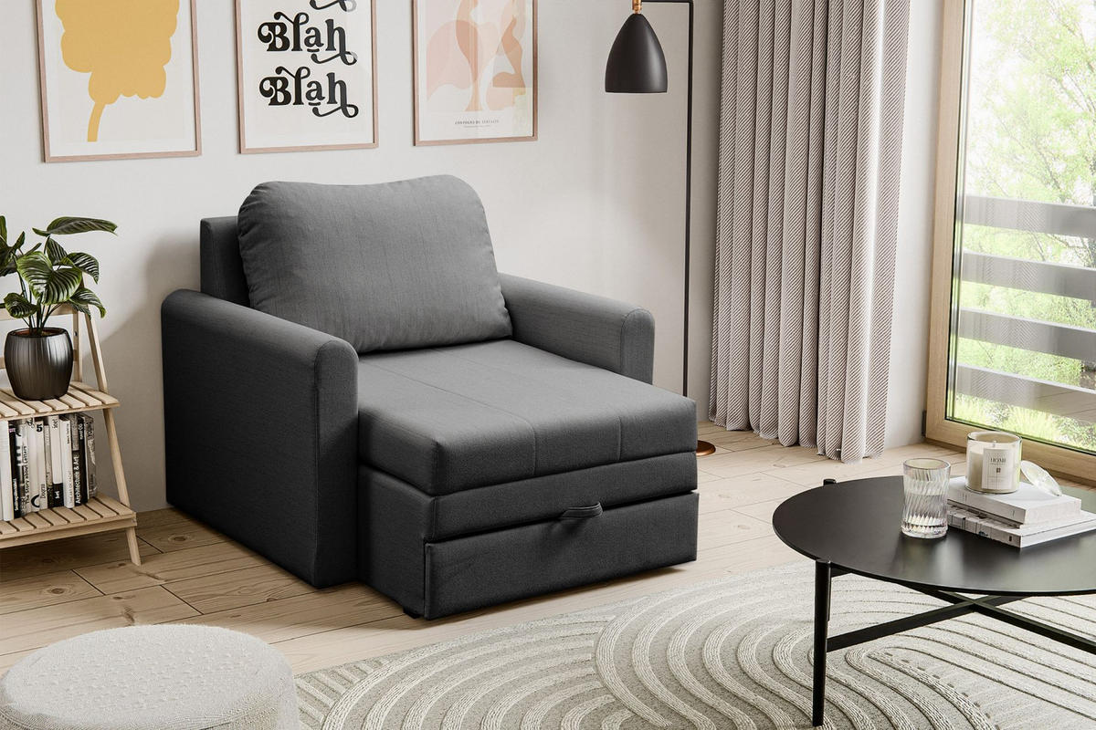 SCHLAFSESSEL Dejano Dunkelgrau 75x196 cm - Dunkelgrau/Schwarz, Holz/Textil (103/90/115cm) - Selsey