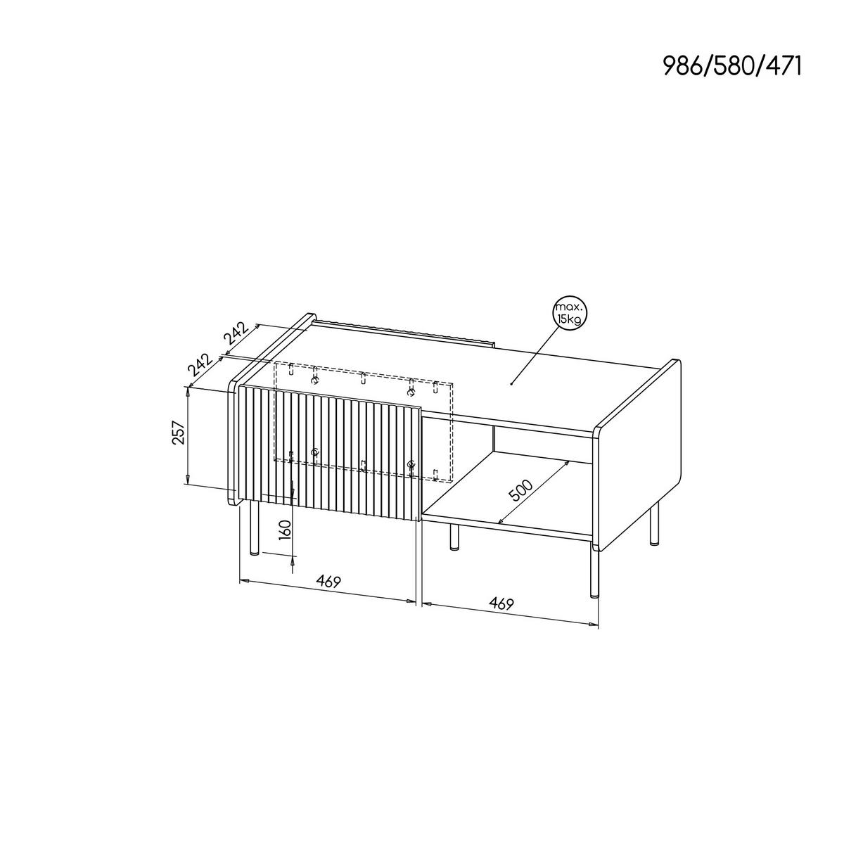 COUCHTISCH Piano mit 2 Türen, Mattschwarz + Warmia-Nussbaum - Dunkelbraun/Schwarz, Holzwerkstoff (47/99/58cm) - Beautysofa