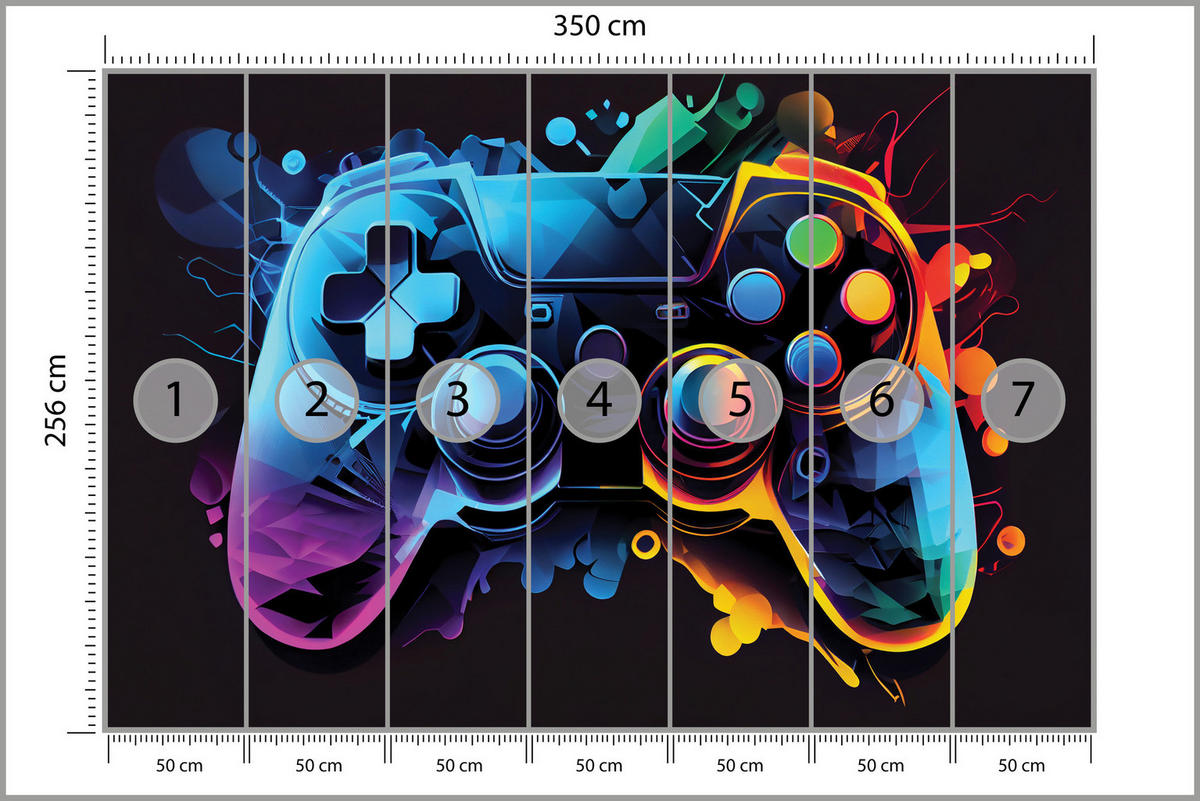 FOTOTAPETE Gamecontroller Abstraktion Moderne Muster 350x256 - Gelb/Rot, Papier (350/256cm) - Muralo