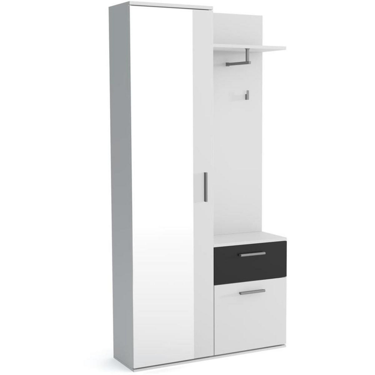 GARDEROBE Justin 97/196/30 weiß+schwarz - Weiß, Holzwerkstoff/Kunststoff (97/196/30cm) - Beautysofa