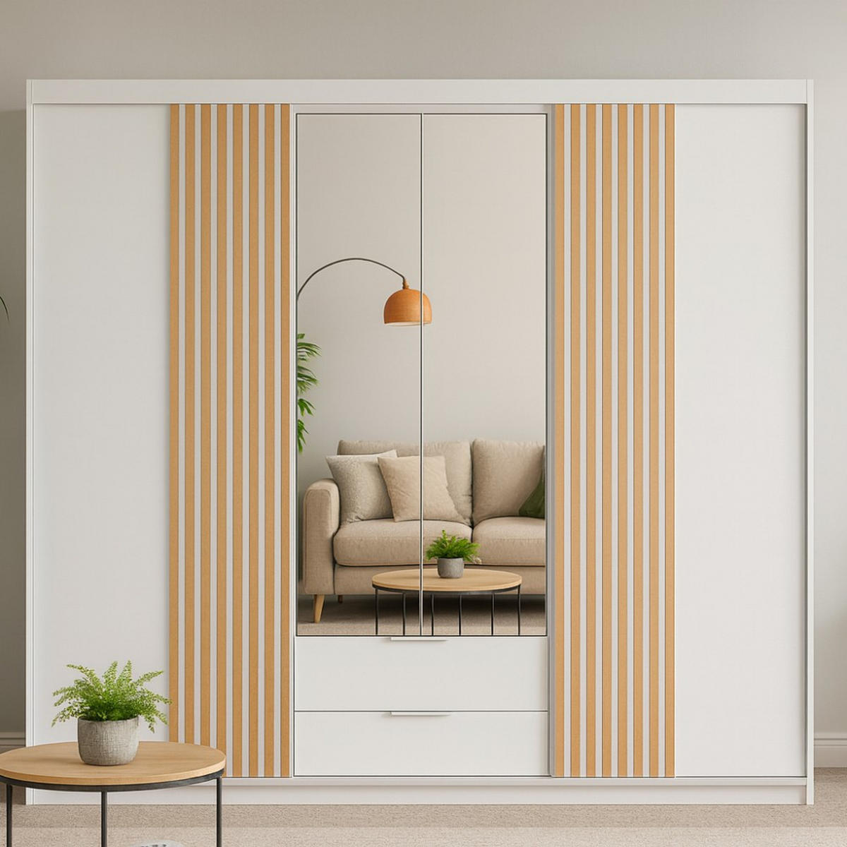 DREHTÜRENSCHRANK Madero mit Spiegel und 2 Schubladen, 250 cm, Weiß - Weiß, Holzwerkstoff (250/213/60cm) - Beautysofa