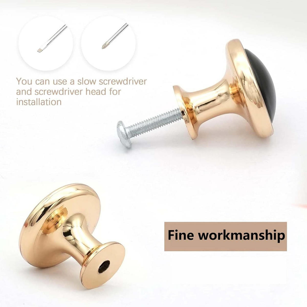 SCHRANKKNOPF Gold Weiß 6er-Set - Weiß, Metall (0.17/3/0.3cm)