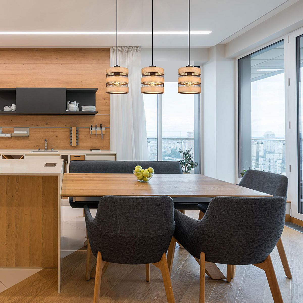 LED HÄNGELEUCHTE SOENI Braun Holz Metall - Braun, Metall (75/18/120cm) - Globo Lighting