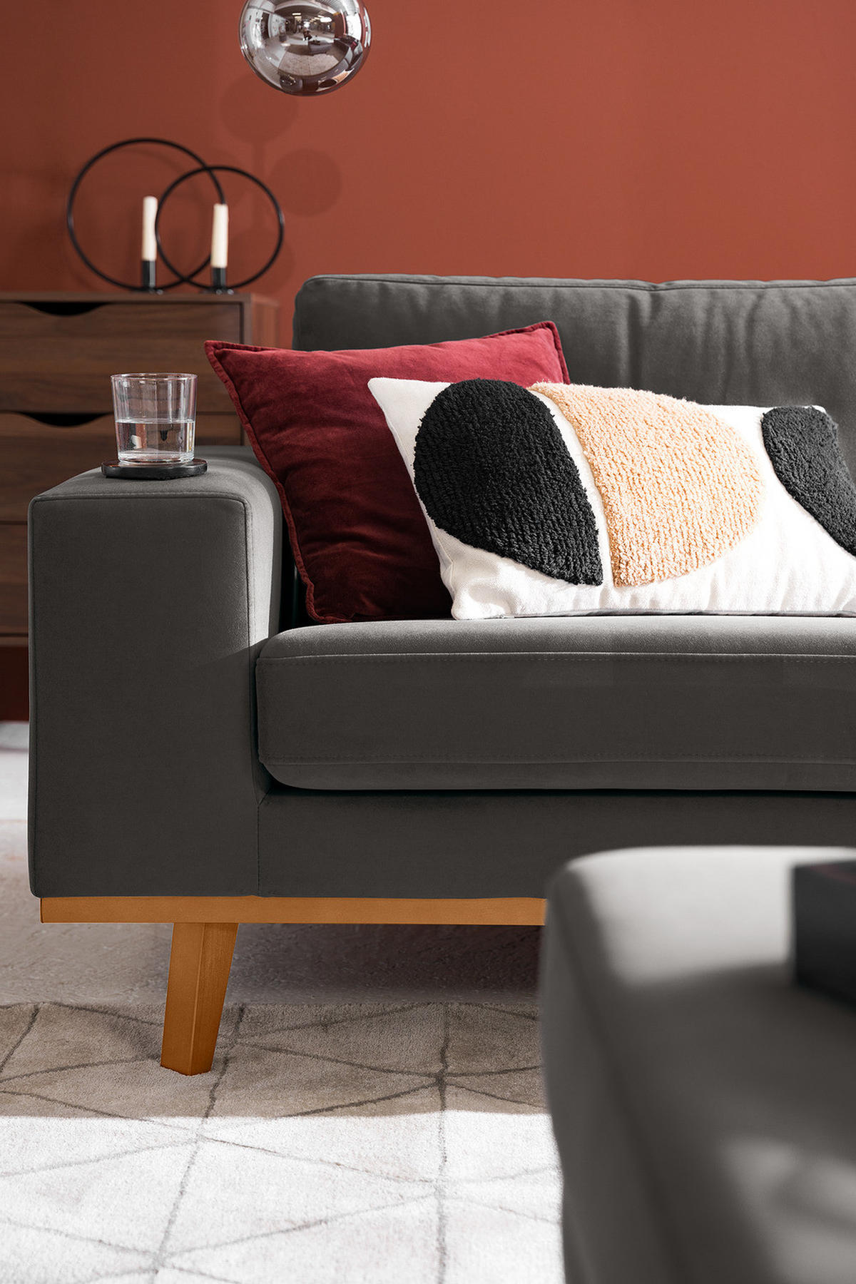 ECKSOFA mit Ottomane - Beige/Buchefarben, Buchenholz/Textil (287/219cm) - home24