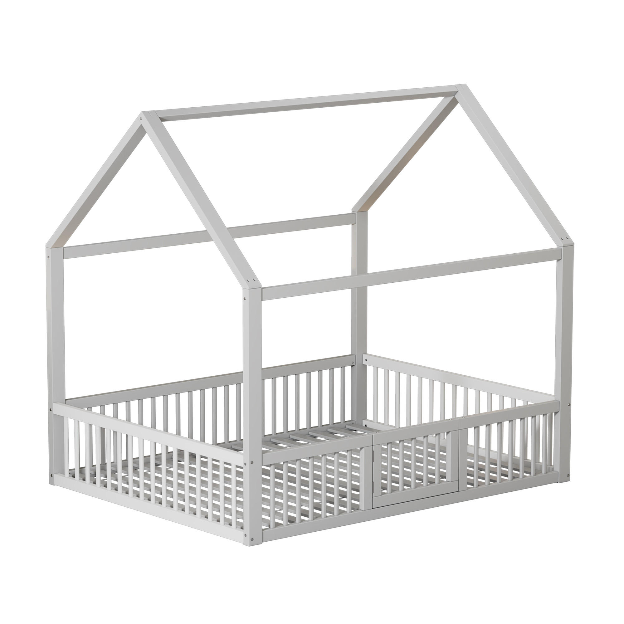 HAUSBETT 140/200 cm DE-04780, mit Türchen und Sicherheitsgitter, in Weiß - Weiß, Holz/Holzwerkstoff (140/200cm) - ComfortXL