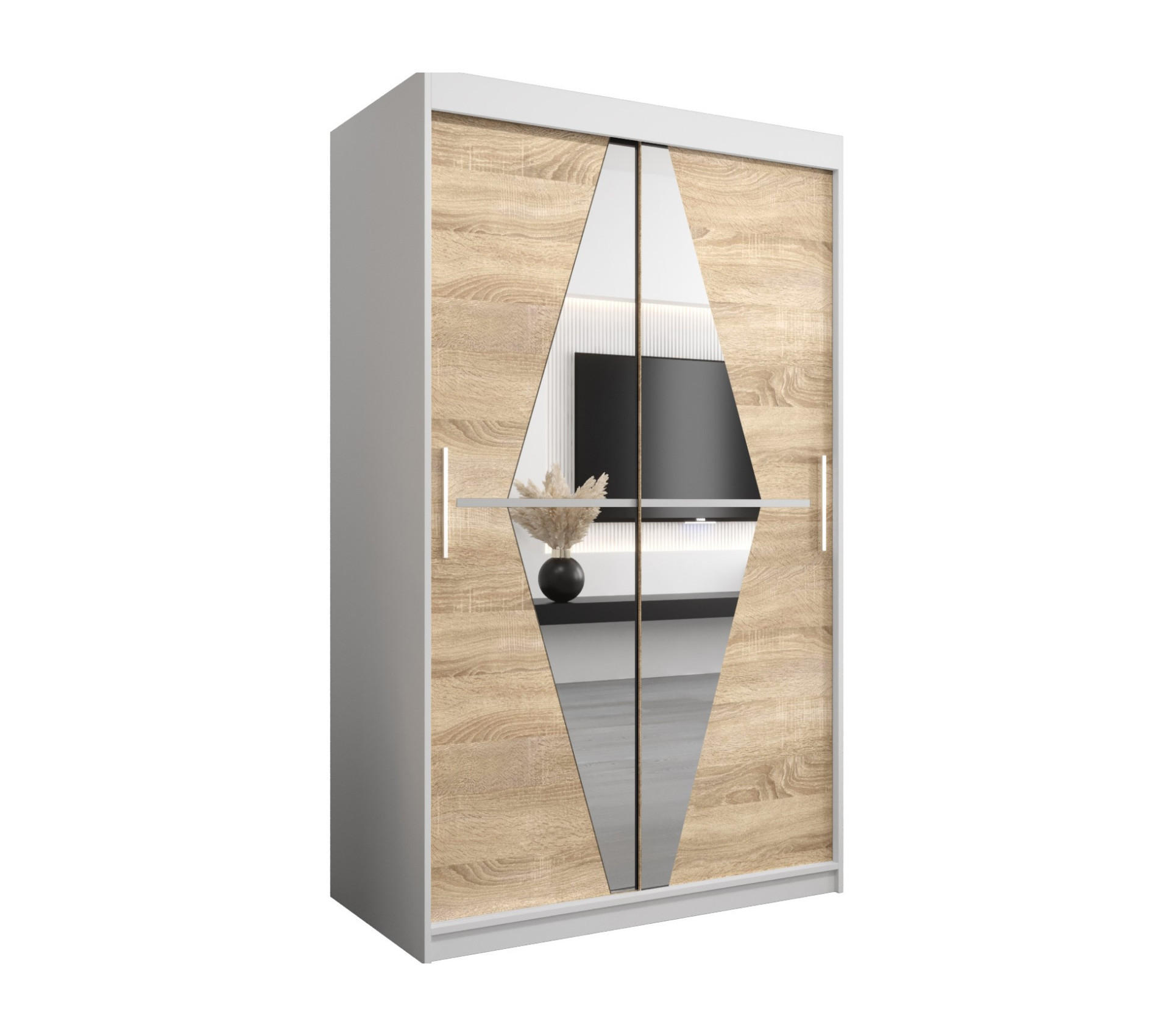 SCHWEBETÜRENSCHRANK 200/120/62 2-türig - Silberfarben/Weiß, Holz/Kunststoff (120/200/62cm) - Abiks Möbel