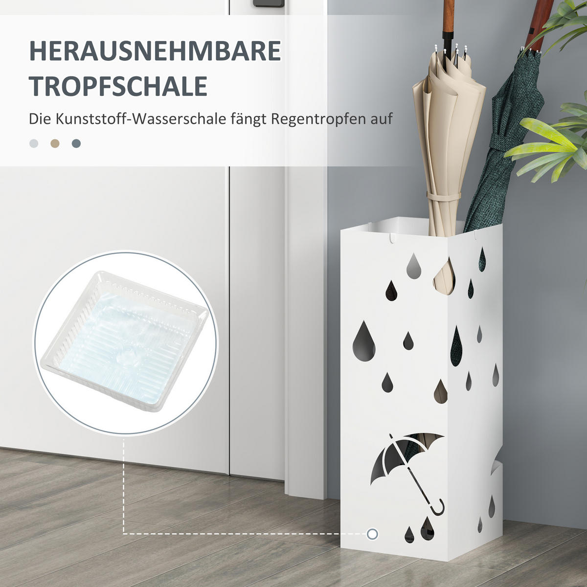 REGENSCHIRMSTÄNDER mit 4 Haken, Stahl 15,5 x 15,5 x 40 cm Weiß - Weiß, Metall (15.5/40/15.5cm) - HOMCOM