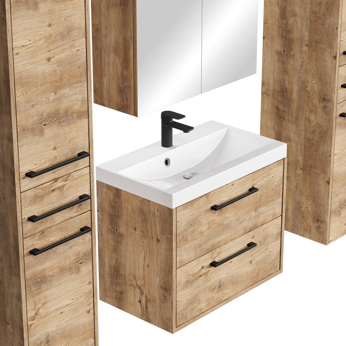 BADMÖBEL-SET Florence 5 Teile Kastanien Eiche - 60 x 35 x 51 cm - Eichefarben, Holz (60/51/35cm) - Badplaats