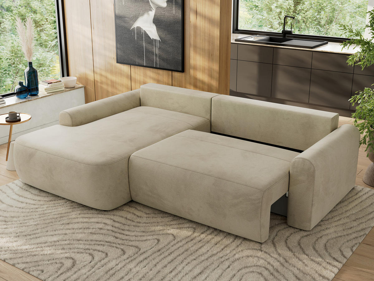 ECKSCHLAFSOFA CUBO L Beige Velvet - links - Beige/Schwarz, Kunststoff/Textil (273/187cm) - MKS