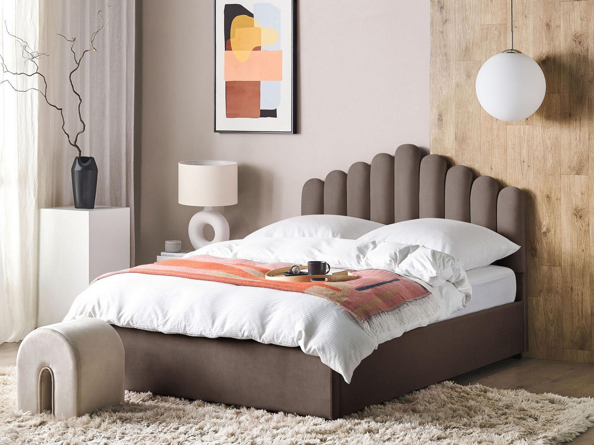 POLSTERBETT 160x200 cm Beige Vincennes - Taupe, Textil (160/200cm) - Beliani