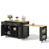 KÜCHENINSEL 93 cm MDF Schwarz Natur mit Ausziehbarer Arbeitsplatte und Weinregal - Schwarz, Holzwerkstoff (50/93/136cm) - Korfee