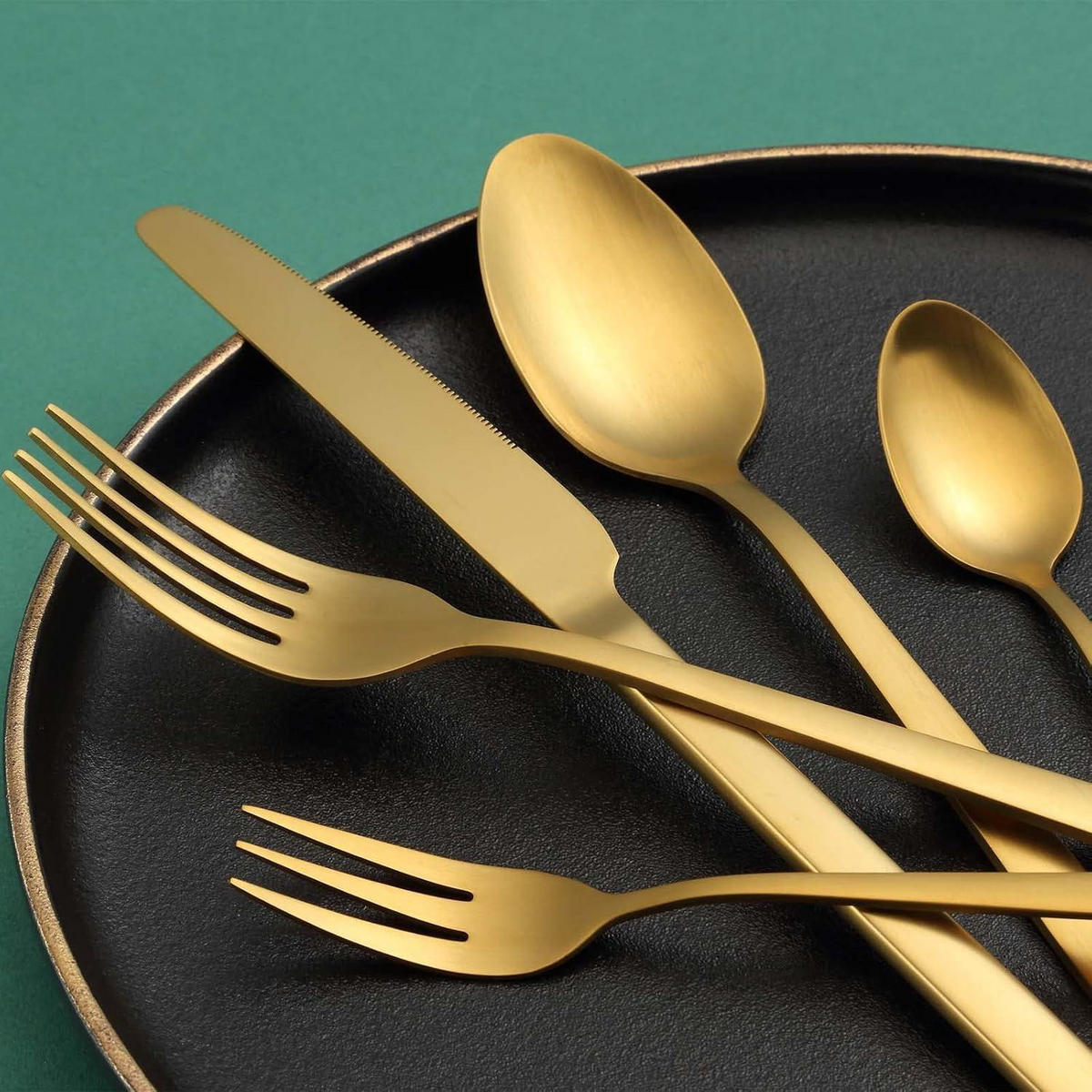 BESTECKSET 30-teiliges Set Edelstahl mattgold 6 Personen - Goldfarben, Metall