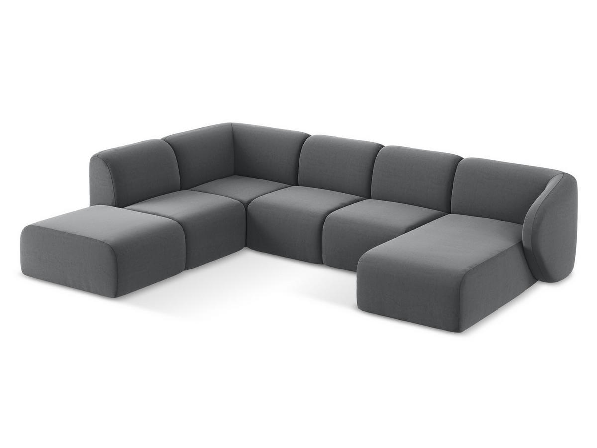 WOHNLANDSCHAFT Samt Stoff Grau - Edelstahlfarben/Schwarz, Holzwerkstoff/Kunststoff (325/75/236cm) - Makamii