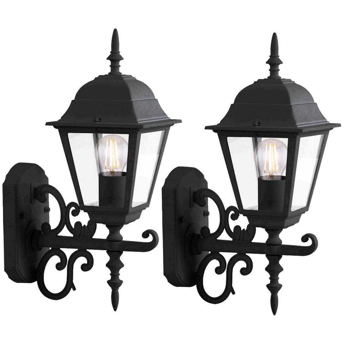 AUSSENLEUCHTE Aluminium Schwarz klar 2er Set - Schwarz, Glas (22.5/14.8/40cm)