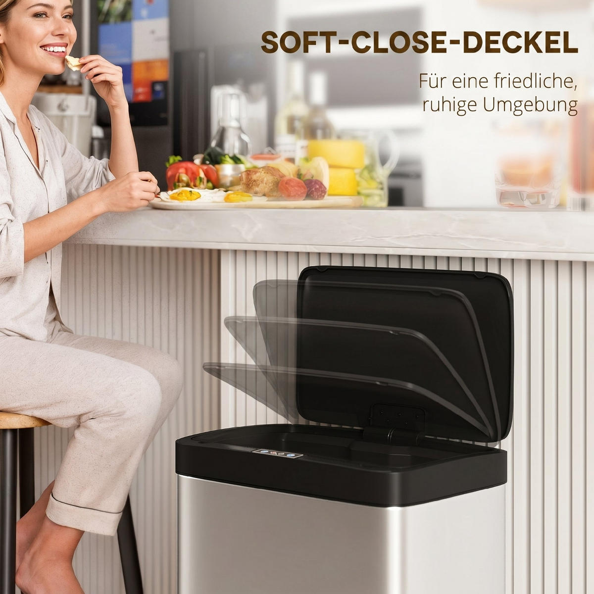 MÜLLEIMER SENSOR 45L 38/25,5/67,5 cm Edelstahl Silber Soft-Close - Silberfarben, Metall (25.5/67.5/38cm) - Rolipo