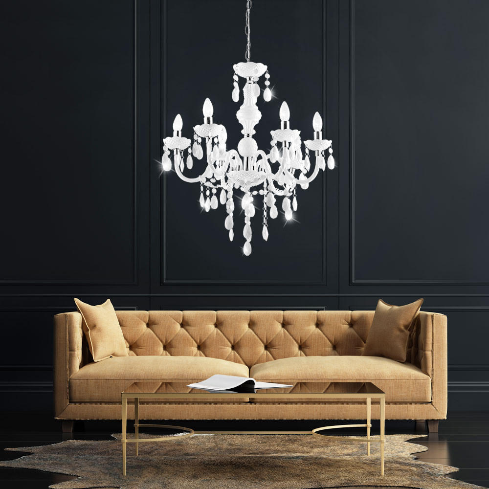 KRONLEUCHTER Acryl Weiß 6-Flammig Kristalloptik - Weiß, Metall (67/67/166cm)