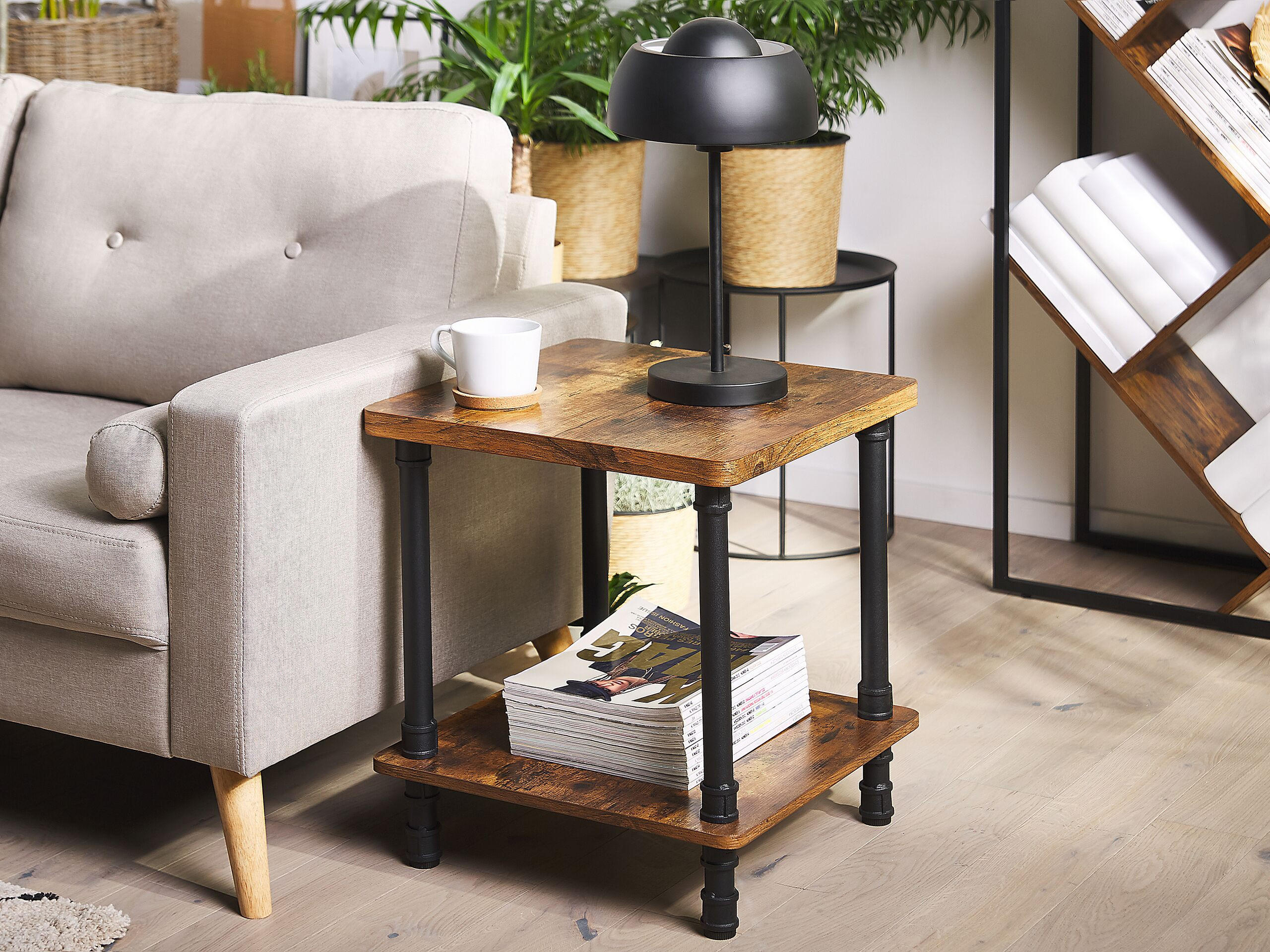 BEISTELLTISCH dunkler Holzfarbton/schwarz quadratisch Veril - Dunkelbraun/Schwarz, Holzwerkstoff (48/48/55cm) - Beliani