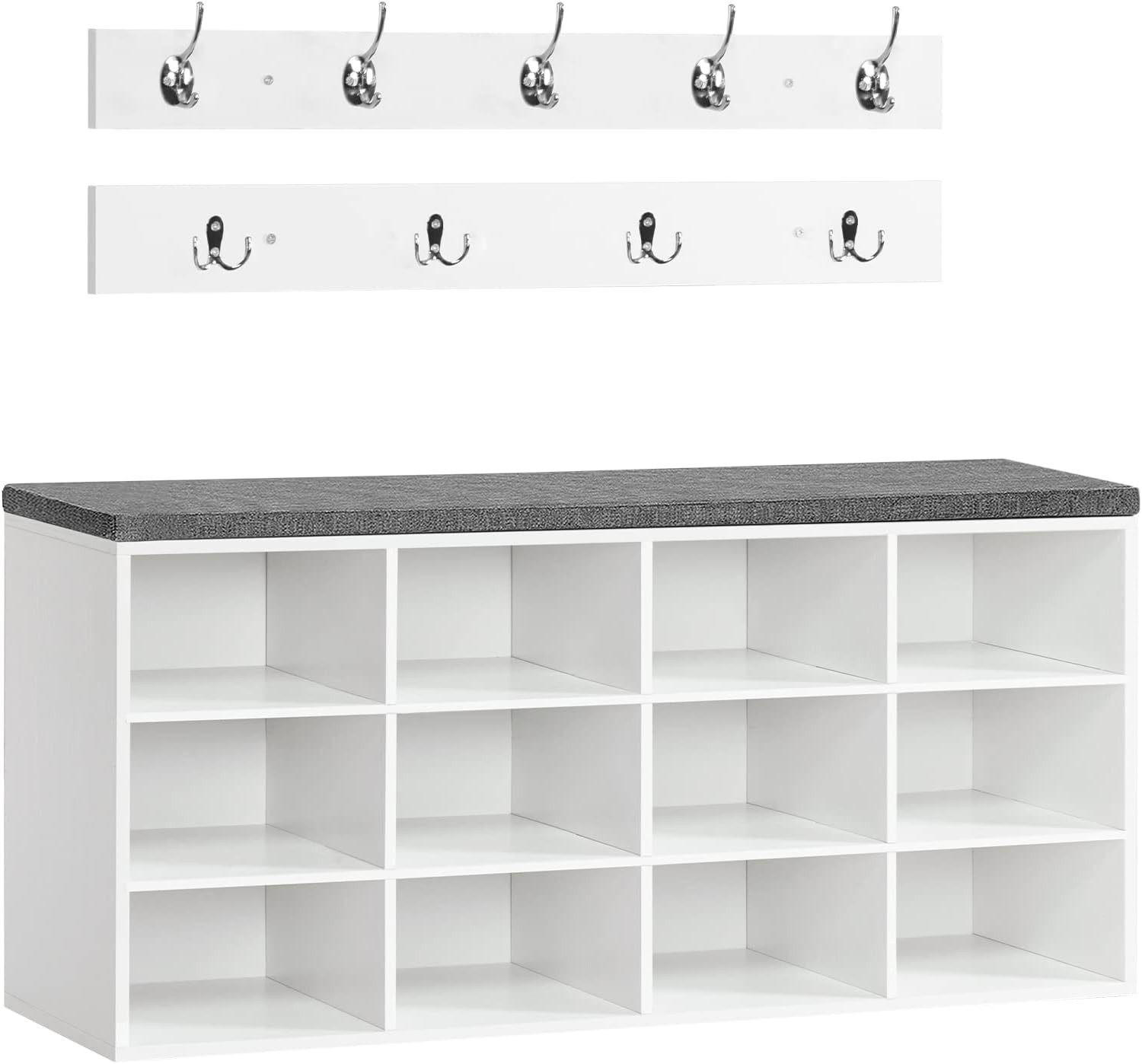 GARDEROBE Weiß Wandgarderobe Set mit 9 Haken - Weiß, Holzwerkstoff (100/48/30cm) - Hoobro