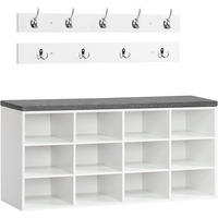 GARDEROBE Weiß Wandgarderobe Set mit 9 Haken - Weiß, Holzwerkstoff (100/48/30cm) - Hoobro