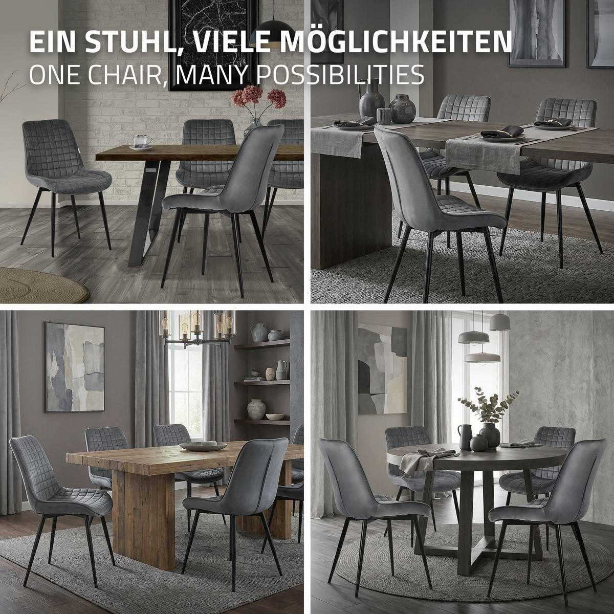 JÍDELNÍŽIDLA, SADA 2 KS, antracitový samet - černá/tmavě šedá, kov/textil (52/89/60cm) - ML-DESIGN