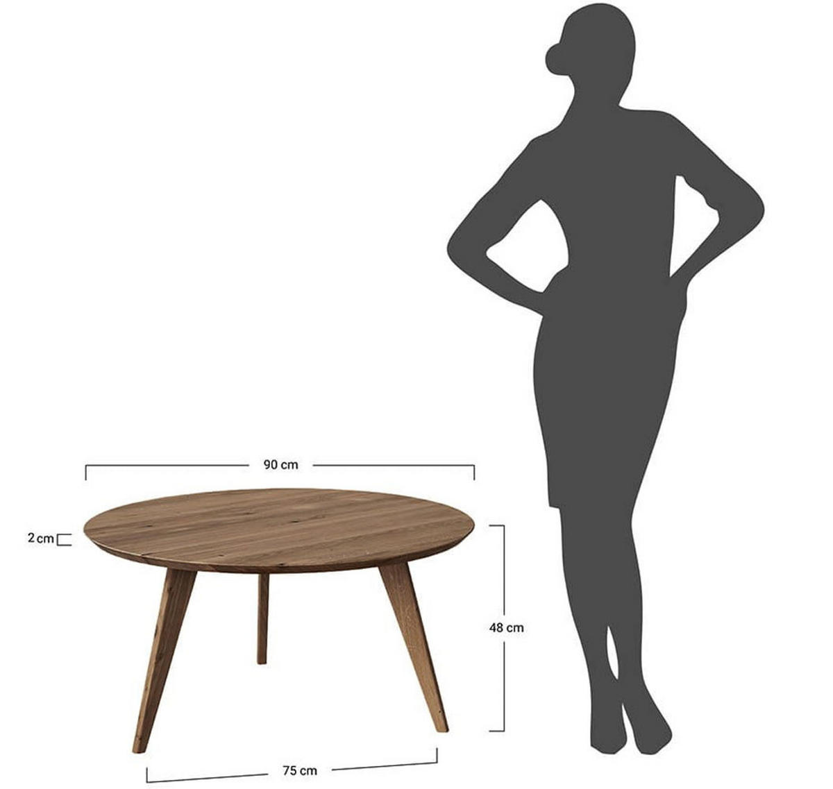 COUCHTISCH Orbetello Eiche Tabacco 90 / 90 / 48cm - Dunkelbraun, Holz (90/90/48cm) - Feldmann-Wohnen