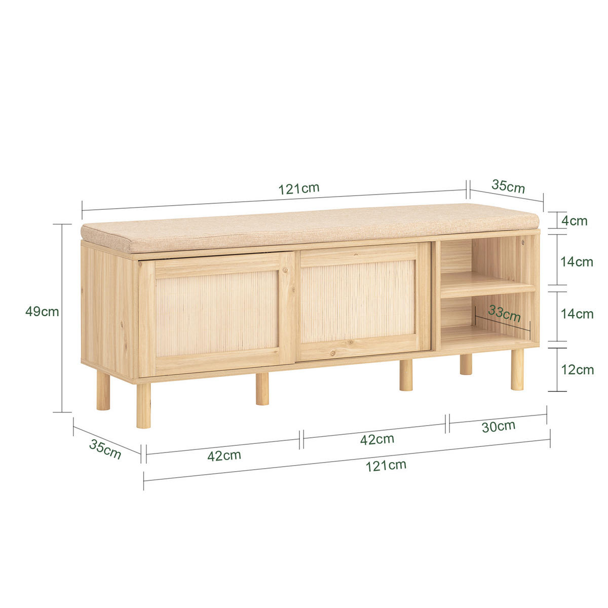 SCHUHBANK NATUR - Naturfarben, Naturmaterialien/Holzwerkstoff (121/49/35cm) - SoBuy