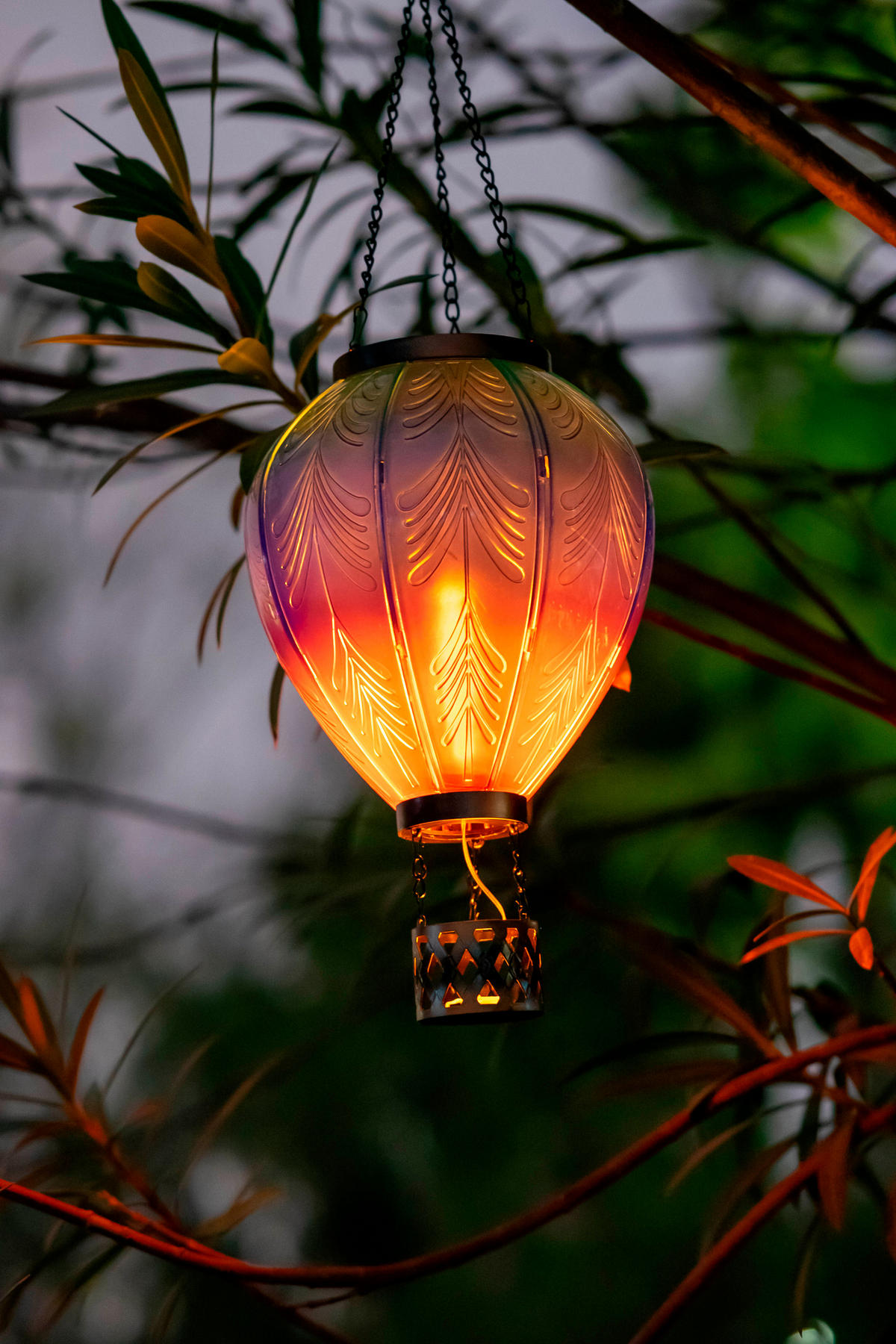 LED-SOLAR Laterne Heißluftballon Metall-Kunststoff Ø19x58cm Türkis Lila XL - Multicolor, Kunststoff (19/19/58cm) - Northpoint