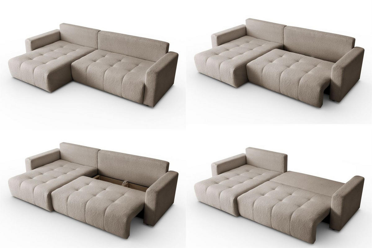 ECKSOFA Viola in L-Form, beige, Lammfelloptik, 261 x 143 cm mit Schlaffunktion und Bettkasten - Beige, Textil (261/143cm) - Margaret Hadas24