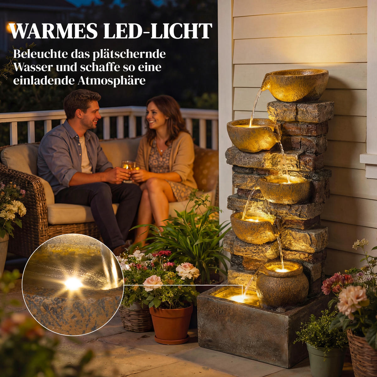 GARTENBRUNNEN Harz Rustikales-Braun - Braun, Kunststoff (31/25.5/72cm) - Outsunny