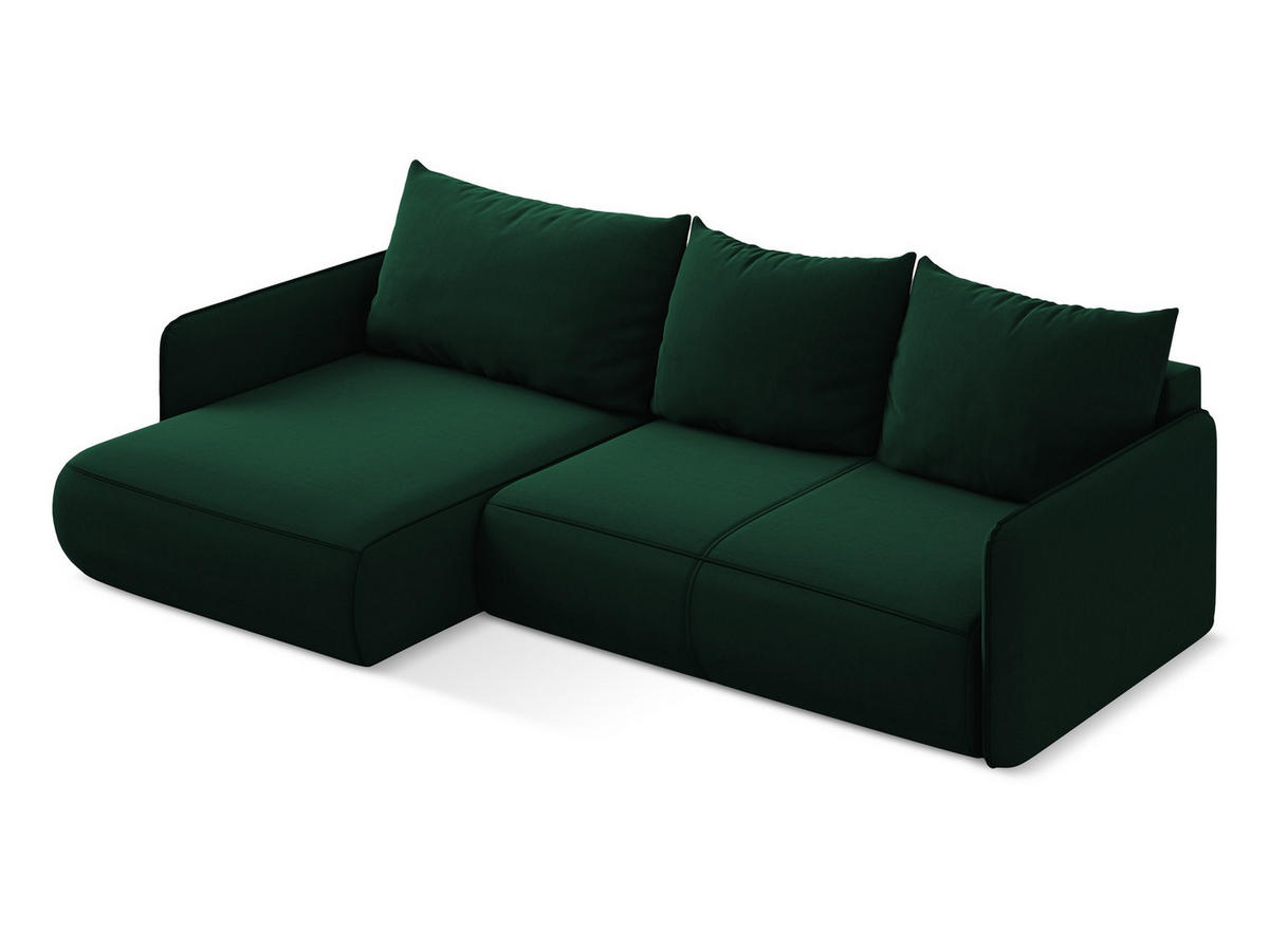 ECKSOFA mit Schlaffunktion Samt Stoff Grün - Dunkelgrün/Schwarz, Kunststoff/Textil (148/240cm) - Makamii