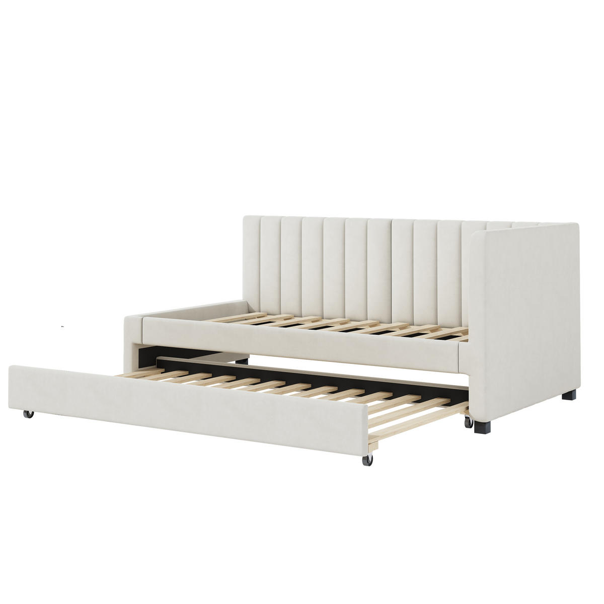 BETT Ausziehbar 90/200 cm mit Kopfteil aus Samtstoff in Beige - Beige, Leder (90/200cm) - OKWISH