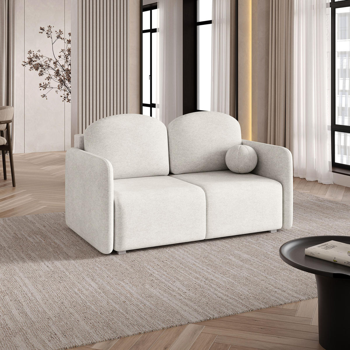 BETTSOFA SUVI II NV Creme Geflochtener Stoff mit Schlaffunktion - Creme, Textil (90/85/153cm) - MASSENO