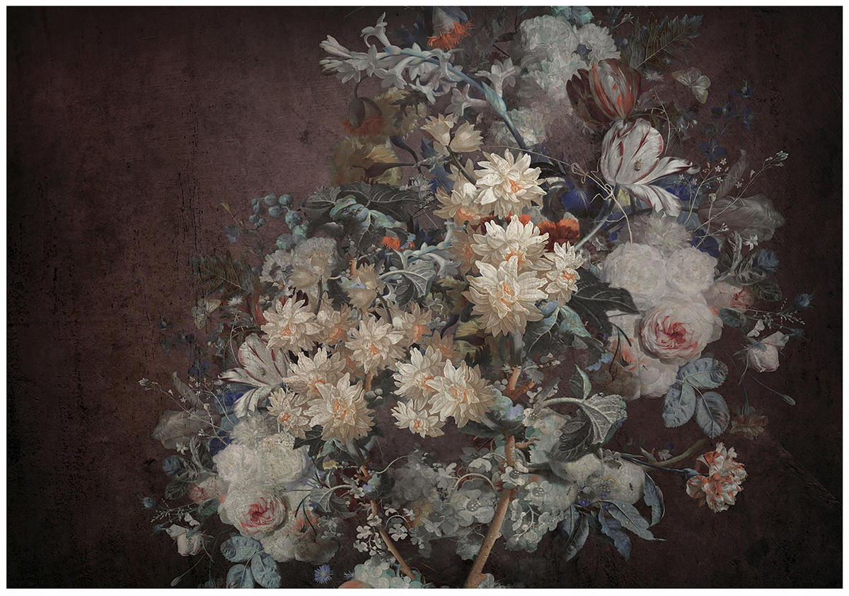 FOTOTAPETE Blumen Retro Grau 254x184 cm - Multicolor, Papier (254/184cm) - Wallarena