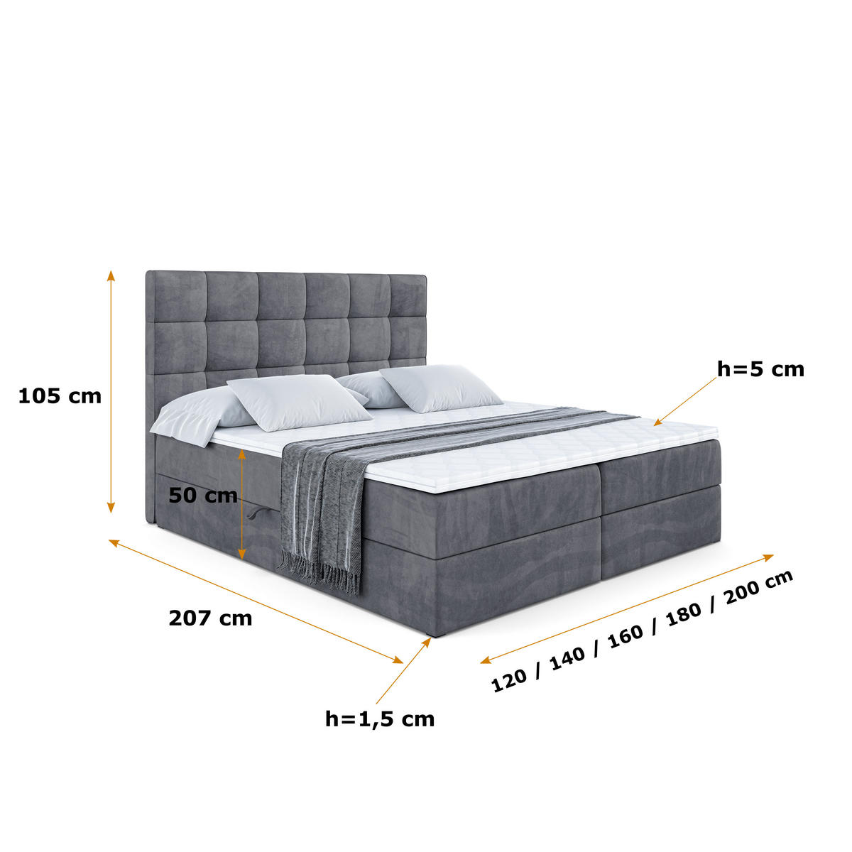 BOXBETT mit H4-Matratze und Lattenrost - APO - 200x200 Dunkelgrau - Dunkelgrau, Holzwerkstoff (200/200cm) - ALTDECOR