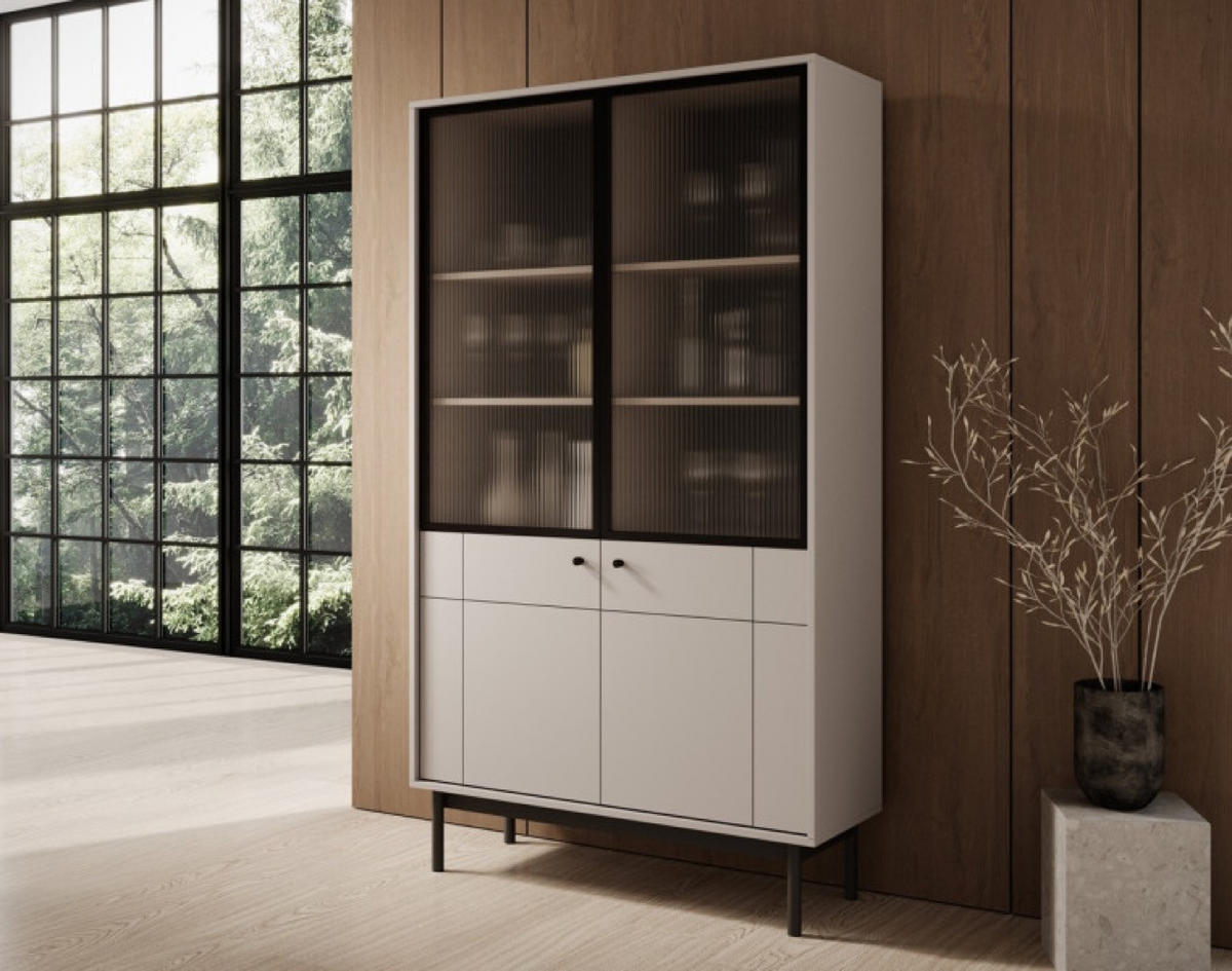 VITRINE Kaschmir WT104 Japandi Stil - Beige, Holzwerkstoff (103.4/184.6/39cm) - Sepro Meble