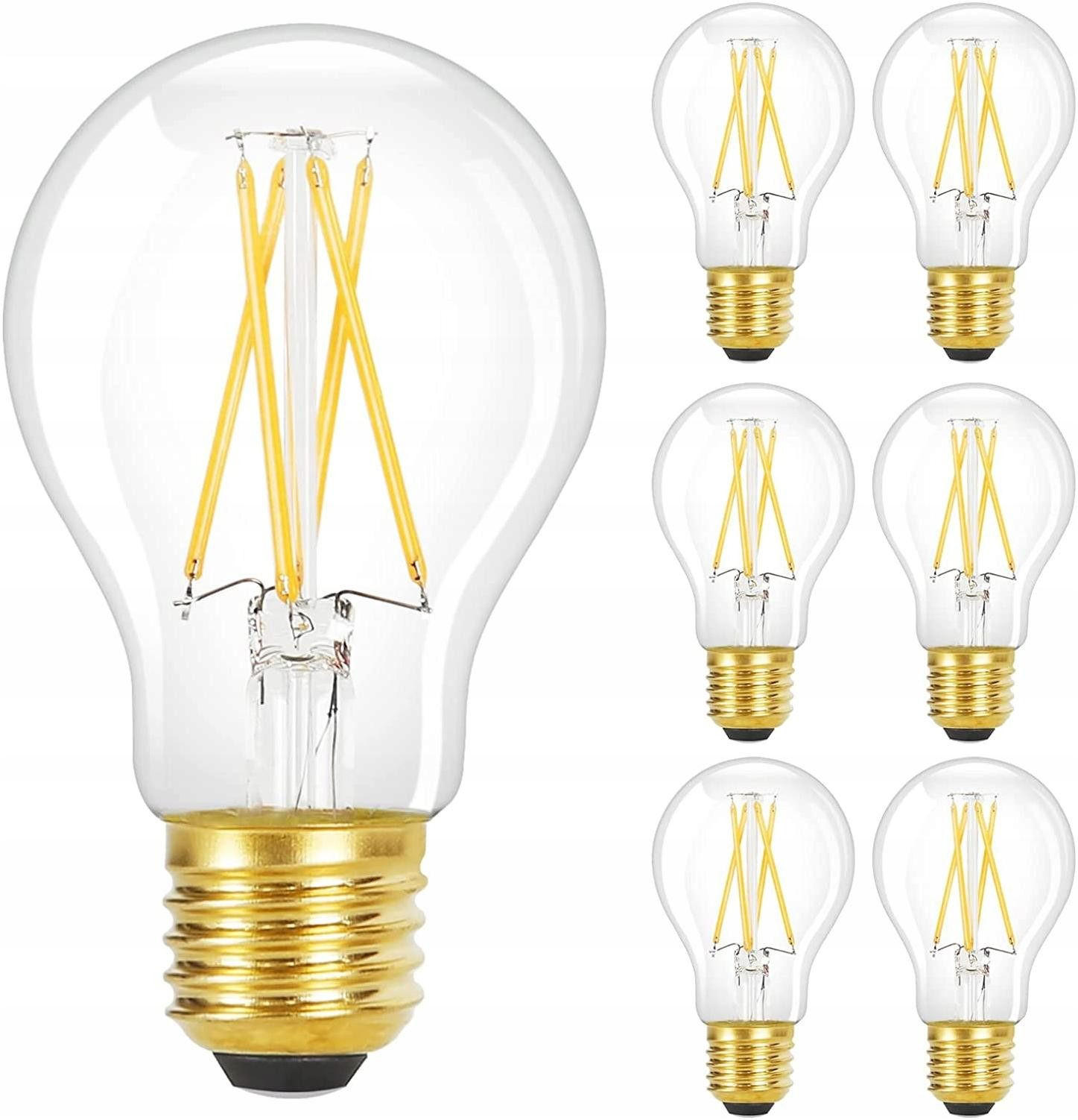 LED žárovky E27 4W (sada 6 ks) - průhledná, sklo (6/10.5cm) - Nettlife
