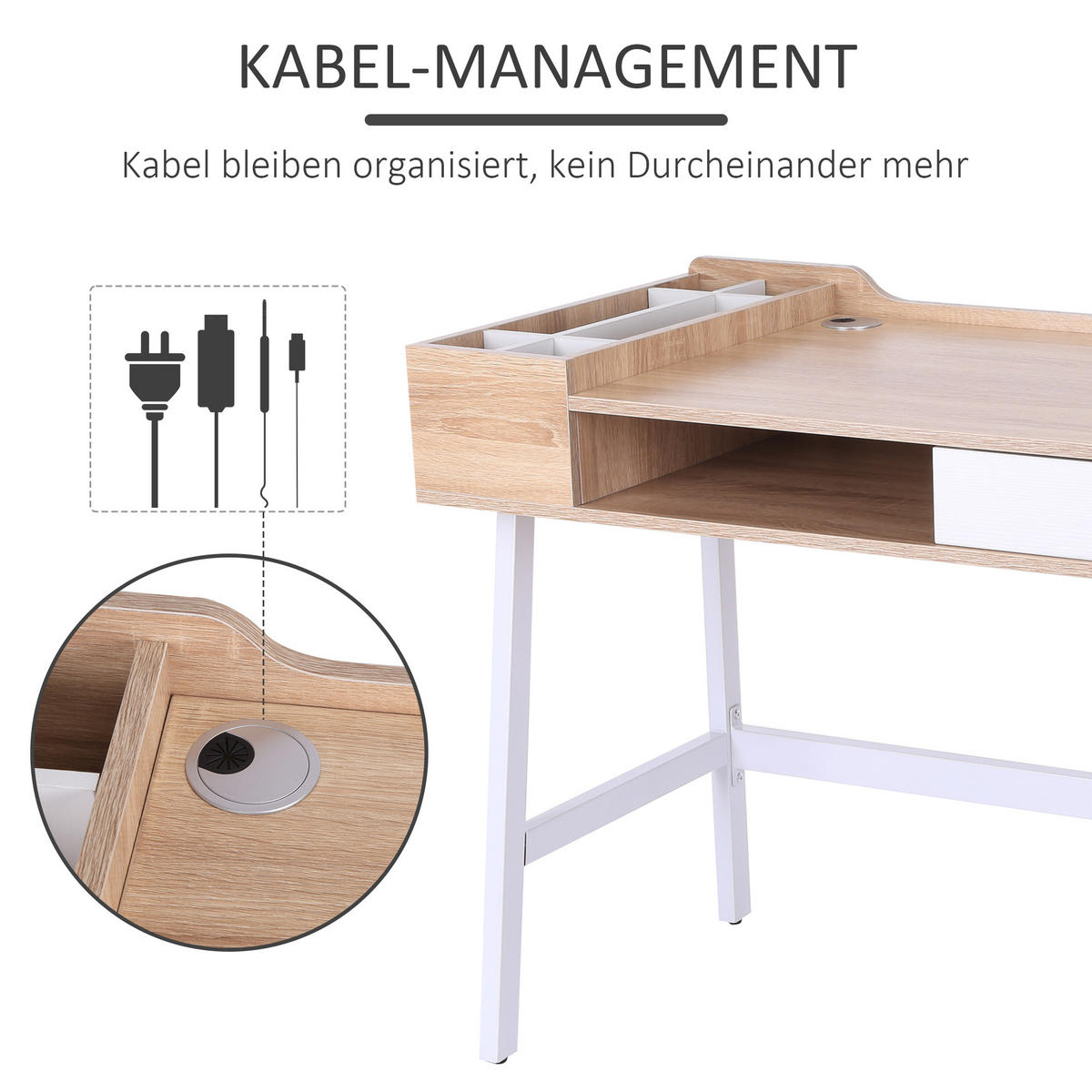 SCHREIBTISCH, MDF, Metall, Naturholz - Naturfarben, Kunststoff (100/55/81cm) - HOMCOM