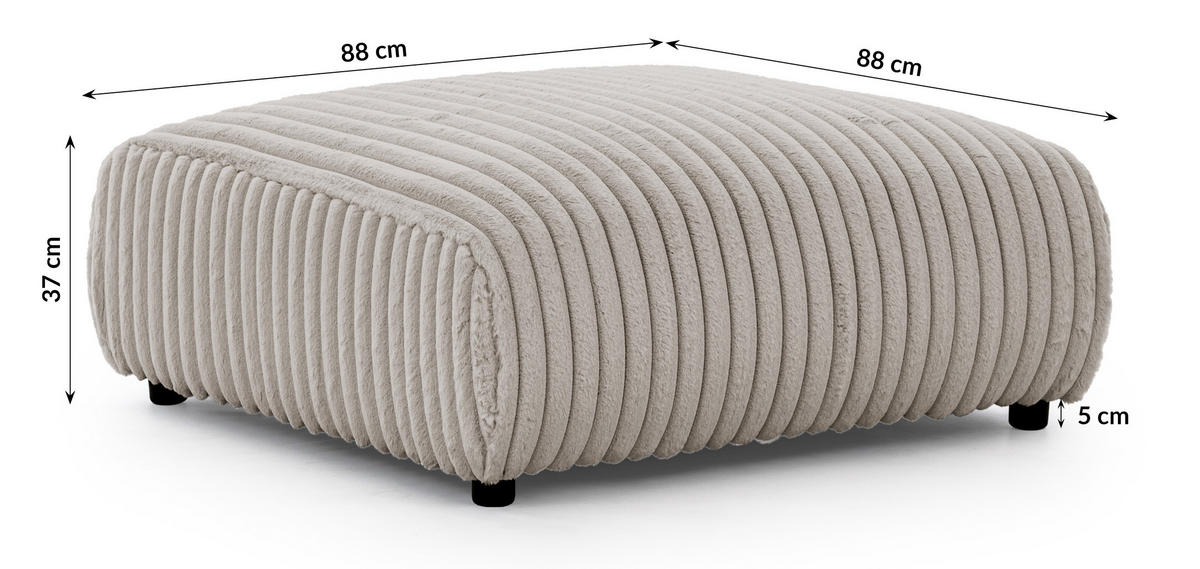 HOCKER Mollis Hellgrau Plüschcord - Hellgrau/Schwarz, Holz/Kunststoff (88/39/88cm) - S-Style Möbel