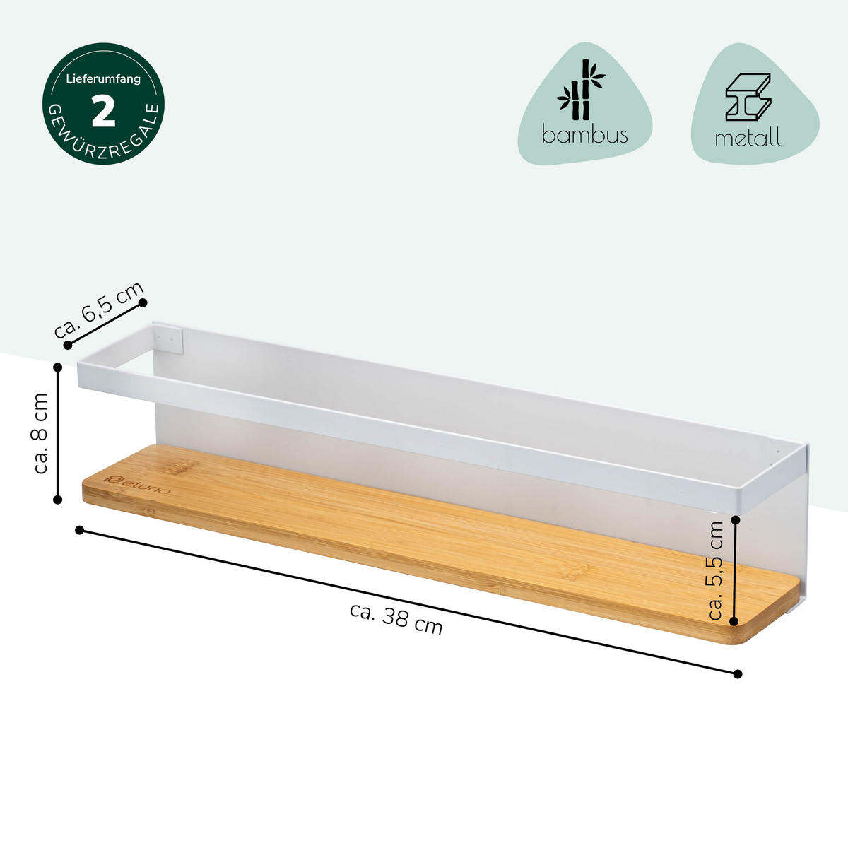 GEWÜRZREGALE 2er Set, Metall, weiß - Weiß, Metall (38/8/6.5cm) - eluno