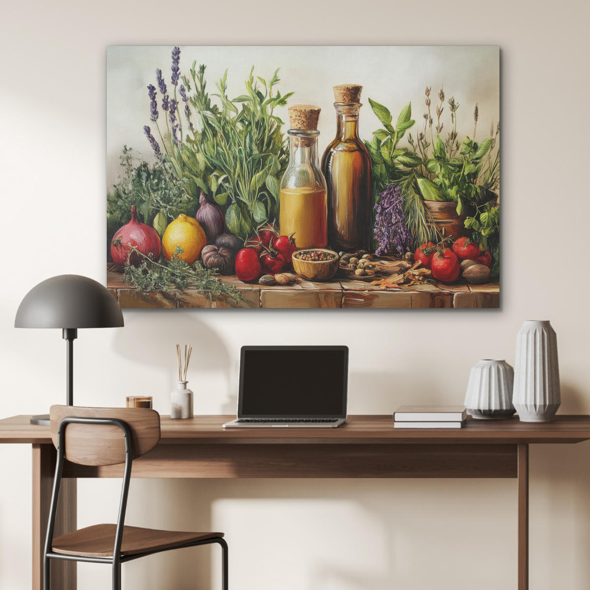 AKUSTIKPANEEL Stilleben - Kräuter - Gewürze - Früchte - Farbenfroh 100x70 cm - Grün, Textil (100/0.9/70cm) - MuchoWow