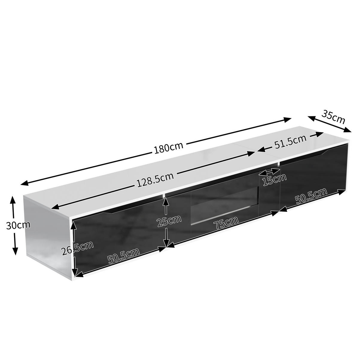TV-SCHRANK Weiß und Schwarz 180/30/35cm - Weiß, Glas/Holzwerkstoff (30/35/180cm) - Urban Meuble