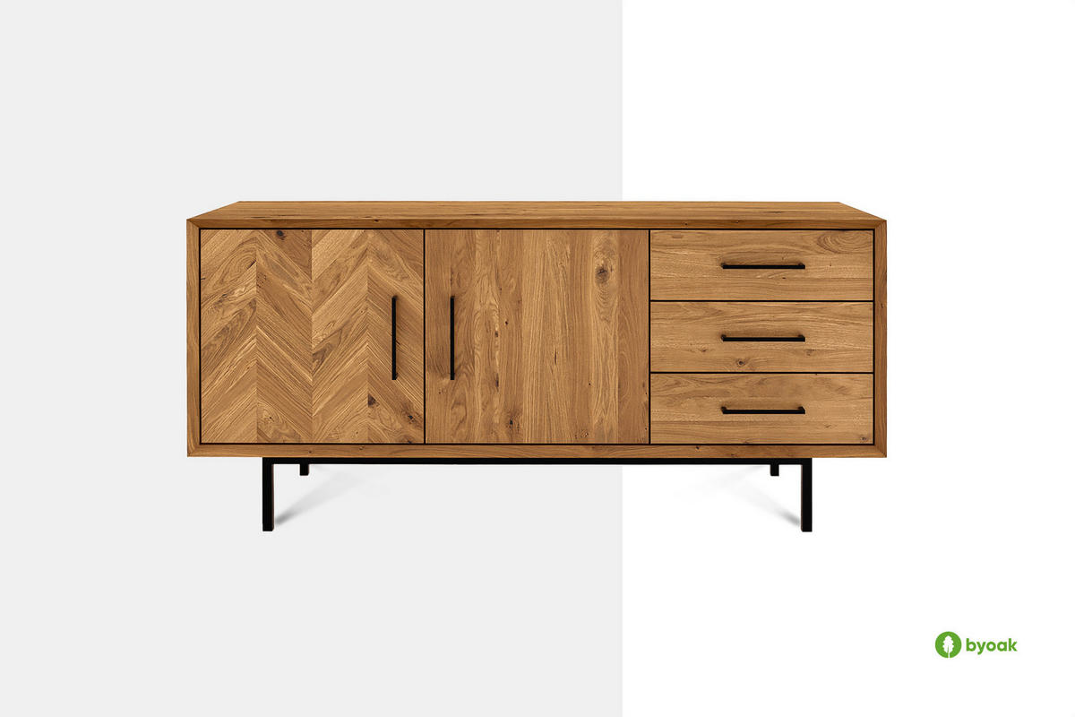 KOMMODE BREIT LEON Wildeiche - Wildeiche, Holz (144/65/45cm) - byoak
