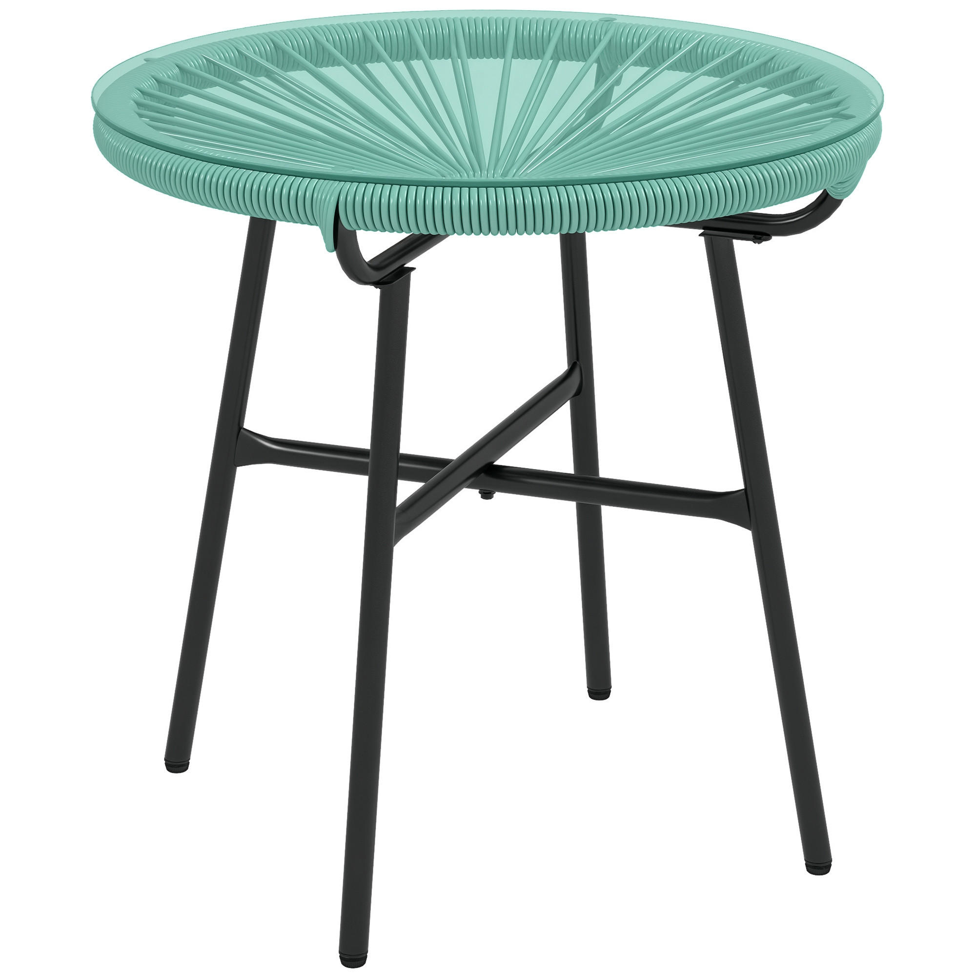GARTENBEISTELLTISCH DE-13584 rund mit Glasplatte, PE-Rattanoptik Natur - Grün, Metall (50/50/50cm) - ComfortXL