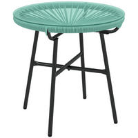 GARTENBEISTELLTISCH DE-13584 rund mit Glasplatte, PE-Rattanoptik Natur - Grün, Metall (50/50/50cm) - ComfortXL