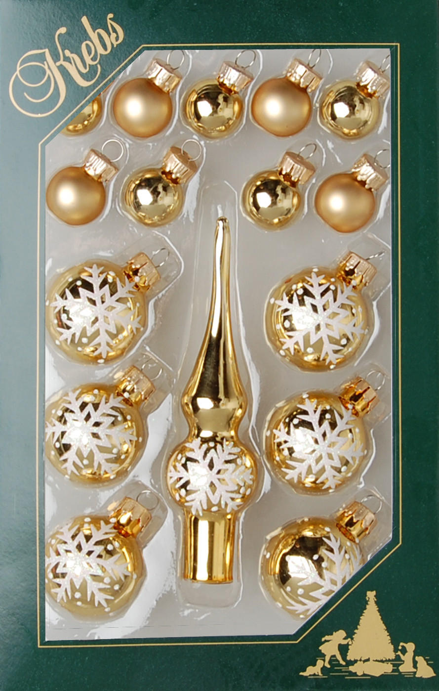 CHRISTBAUMSCHMUCK Mini-Dekoset mit Spitze Goldfarbig 3cm (Glas / 16 Stk.) - Goldfarben, Glas (3/3/3cm) - Krebs Glas Lauscha