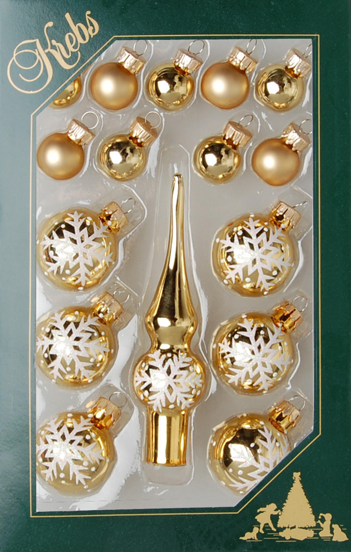 CHRISTBAUMSCHMUCK Mini-Dekoset mit Spitze Goldfarbig 3cm (Glas / 16 Stk.) - Goldfarben, Glas (3/3/3cm) - Krebs Glas Lauscha