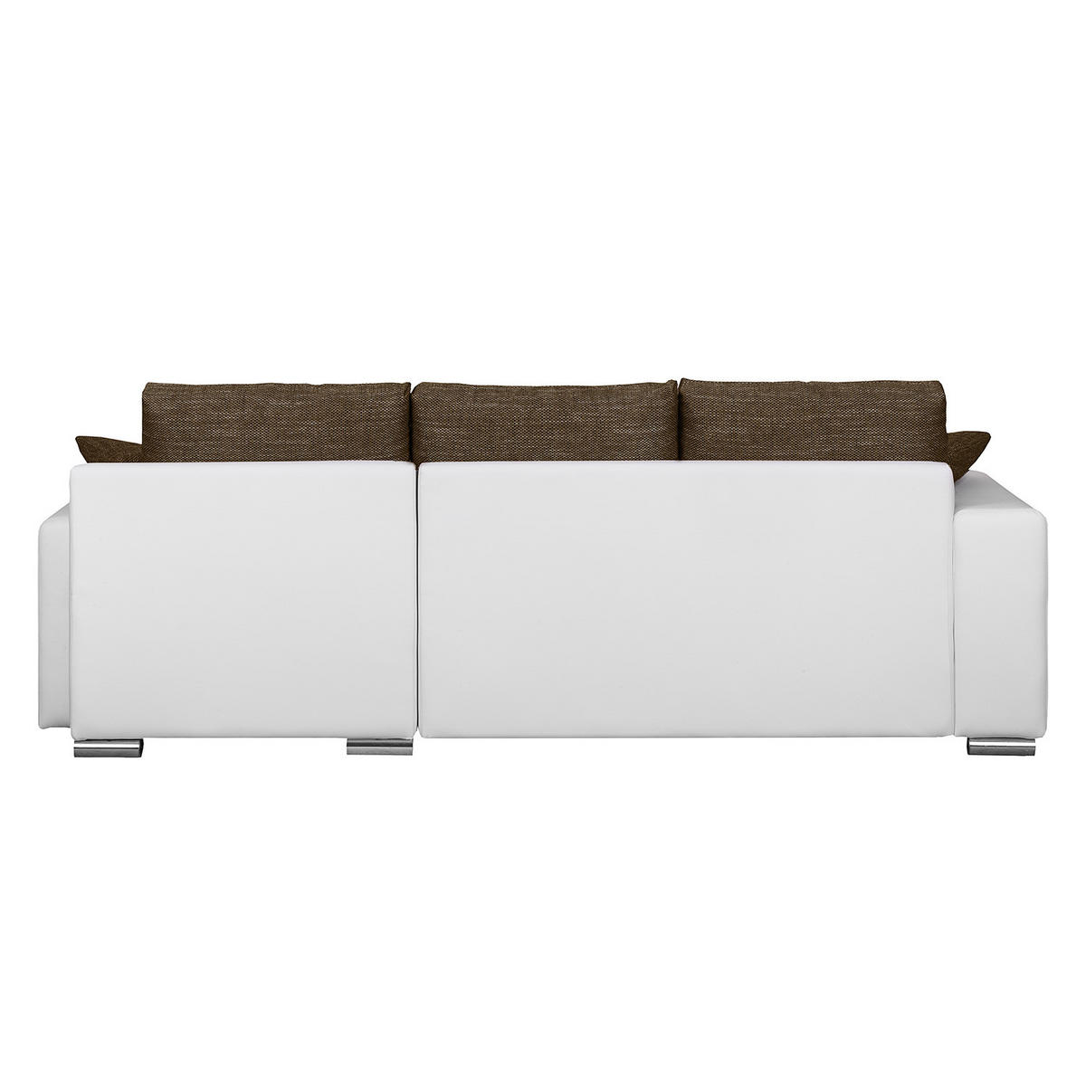 ECKSOFA mit Schlaffunktion - Kunstleder / Strukturstoff, beidseitig montierbar - Weiß/Braun, Kunststoff (240/166cm) - home24