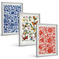 BILDER SET 3er Set - 40x60 cm Silberner Rahmen - Vintage-Blumen-Schmetterlings-Ornamente - Silberfarben, Kunststoff (40/60cm) - TULUP